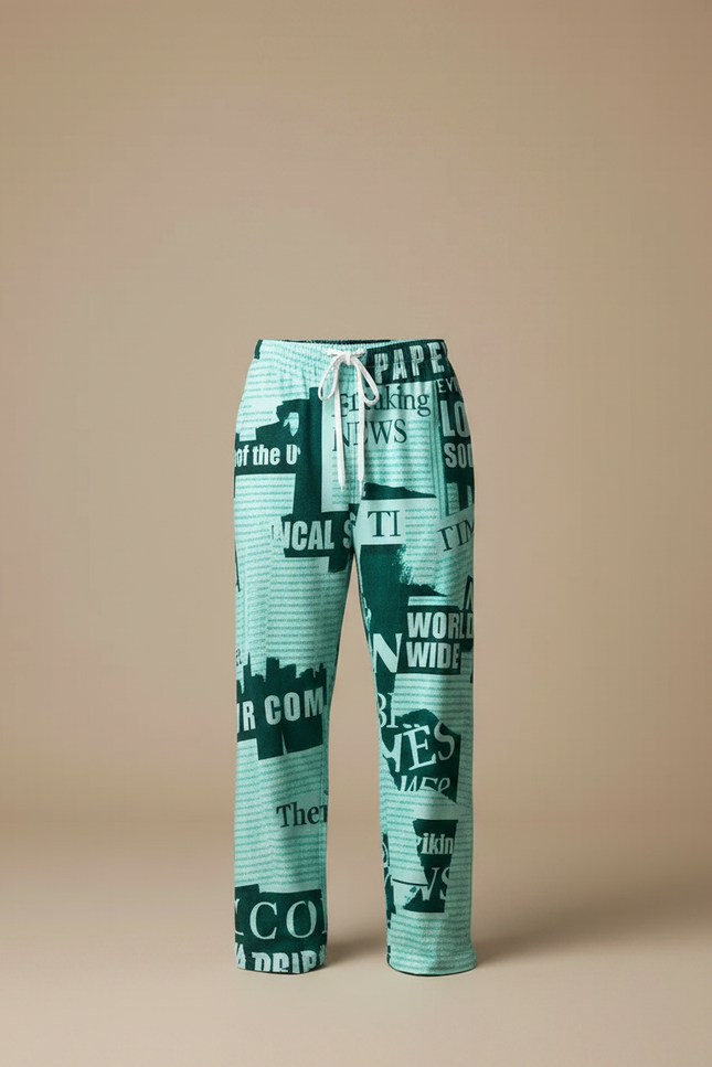 Pantalon Fluide Vert Ample Motif Journal Homme - Viscose - vue 3