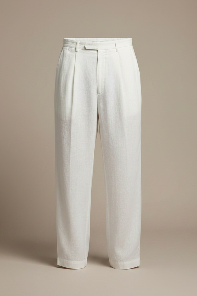 Pantalon Fluide Blanc Lin Plissé Droit Décontracté Homme - vue 3