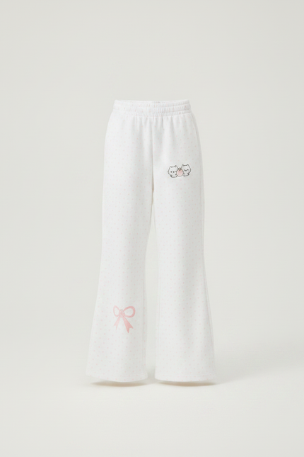 Pantalon Fluide Blanc Évasé Pois Brodé Enfant - Molleton - vue 3