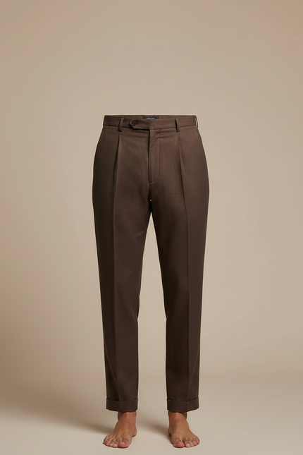 Pantalon Fluide Marron Plissé Droit Élégant Homme - Gabardine - vue 3