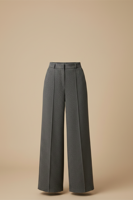 Pantalon Fluide Gris Ample Taille Haute Droit Élégant - Laine - vue 3