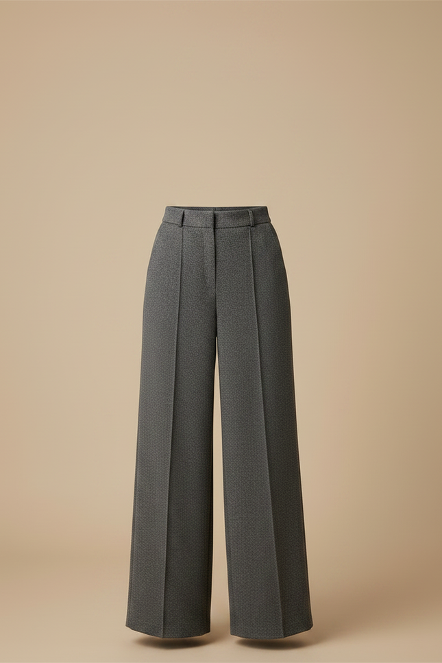 Pantalon Fluide Gris Ample Taille Haute Droit Élégant - Laine - vue 3