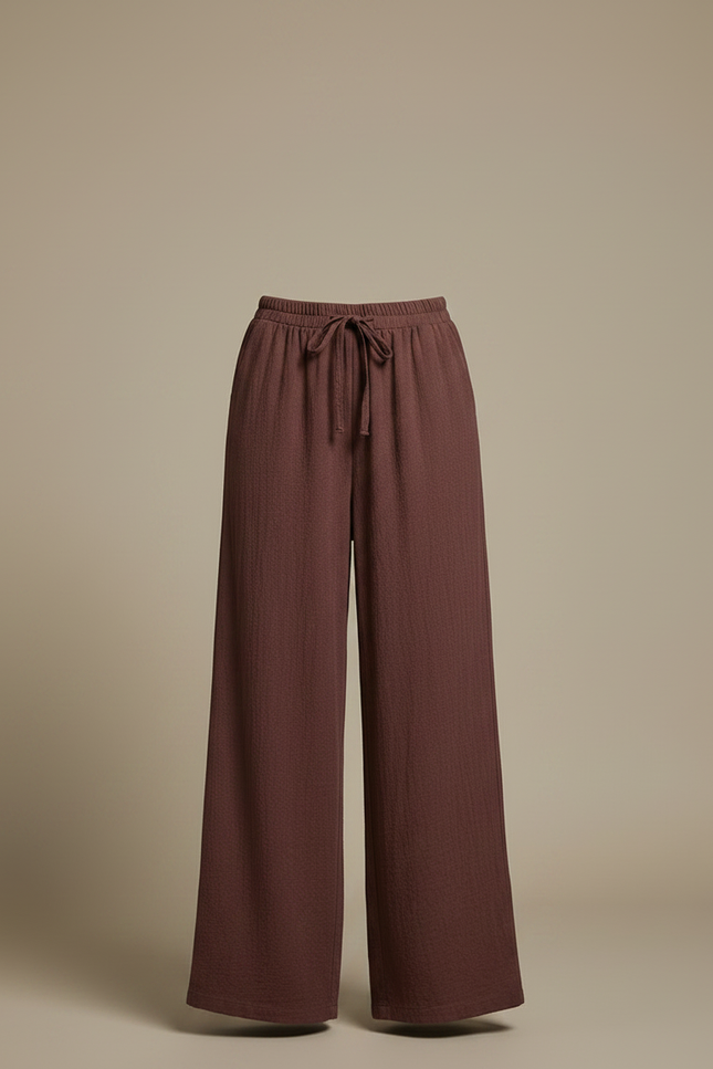 Pantalon Fluide Marron Ample Coton Confortable Décontracté - vue 3