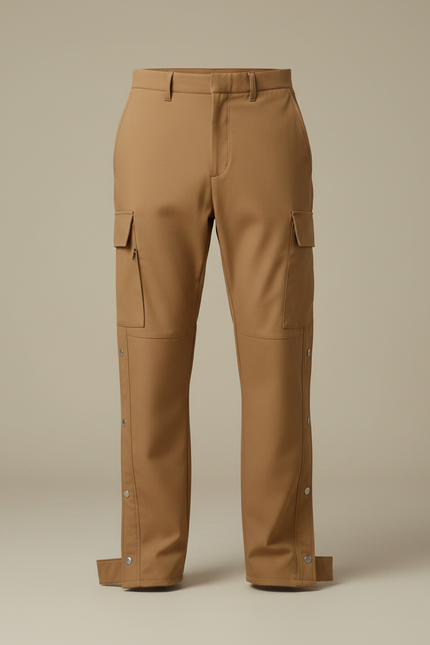 Pantalon Fluide Cargo Marron Boutons Pression Décontracté Homme - Polyester - vue 3