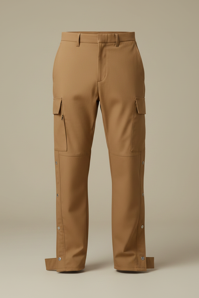 Pantalon Fluide Cargo Marron Boutons Pression Décontracté Homme - Polyester - vue 3