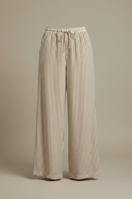 Pantalon Fluide Rayé Marron Ample Cordon Décontracté - Viscose - vue 3