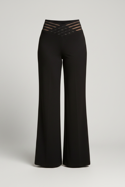 Pantalon Fluide Noir Ample Évasé Élégant Décontracté - Polyester - vue 3