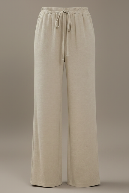 Pantalon Fluide Femme Avec Noeud - Beige Viscose - vue 3
