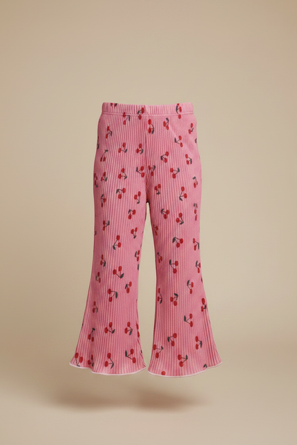 Pantalon Fluide Rose Plissé Évasé Cerises Fille - Maille - vue 3