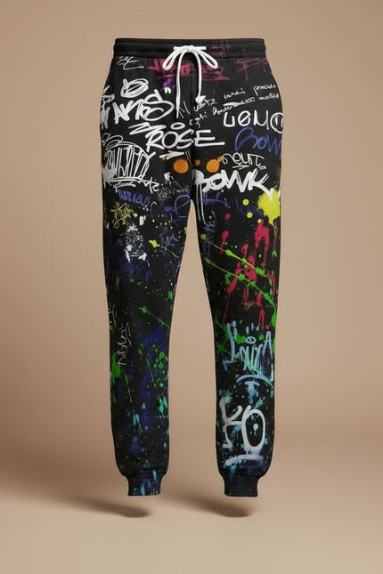 Pantalon Fluide Noir Graffiti Coloré Ample Décontracté Homme - Molleton - vue 3