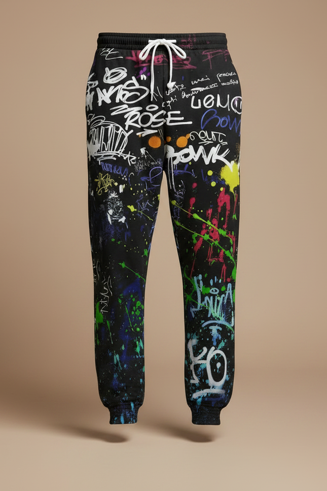 Pantalon Fluide Noir Graffiti Coloré Ample Décontracté Homme - Molleton - vue 3