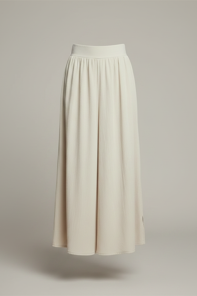 Pantalon Fluide Beige Ample Coton Fendu Décontracté - vue 3