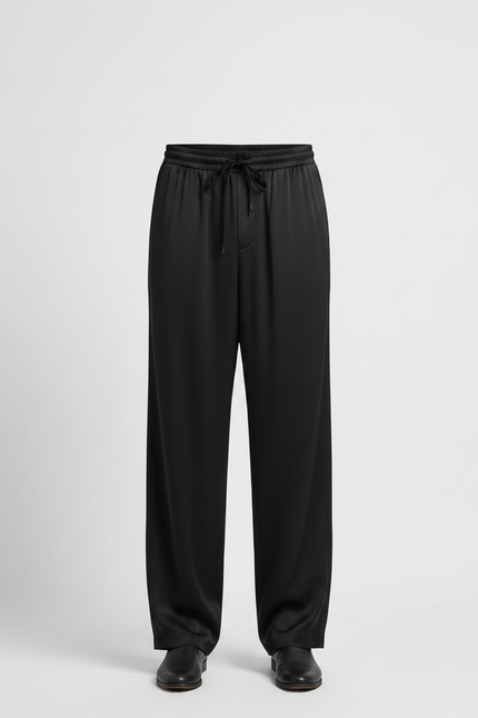 Pantalon Fluide Noir Ample Satin Cordon Homme - vue 3