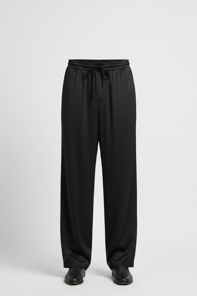Pantalon Fluide Noir Ample Satin Cordon Homme - vue 3