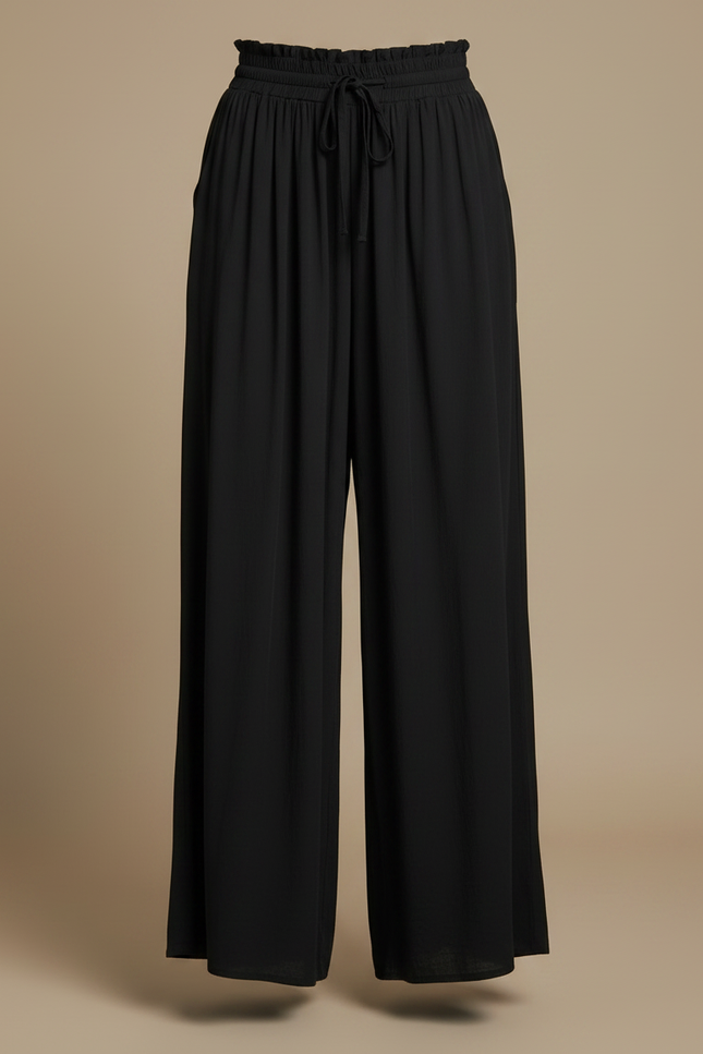Pantalon Fluide Noir Ample Taille Élastique Cordon - Viscose - vue 3