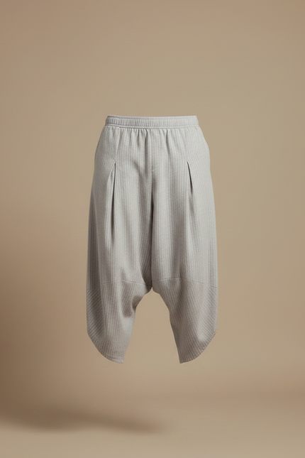 Pantalon Fluide Gris Rayé Plissé Ample Décontracté Homme - Lin - vue 3