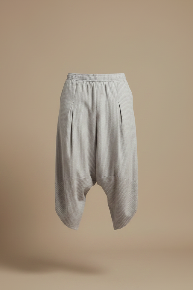 Pantalon Fluide Gris Rayé Plissé Ample Décontracté Homme - Lin - vue 3