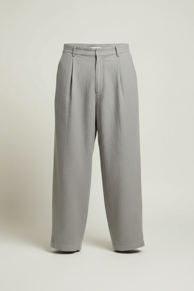 Pantalon Fluide Gris Lin Plissé Ample Homme - vue 3