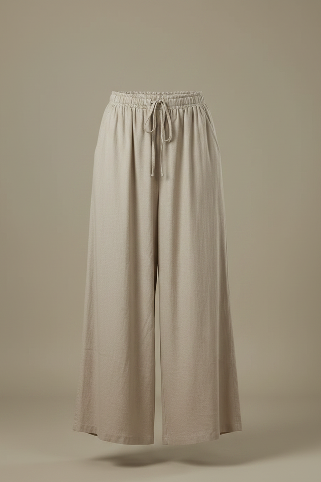 Pantalon Fluide Beige Large Coton Lin Décontracté - vue 3
