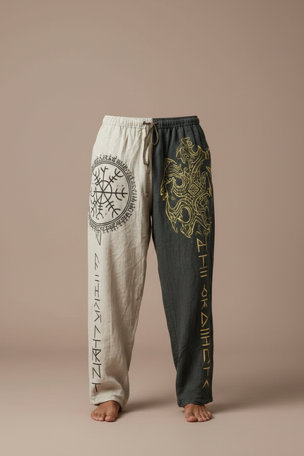 Pantalon Fluide Bicolore Lin Imprimé Totem Ethnique Homme - Multicolore - vue 3