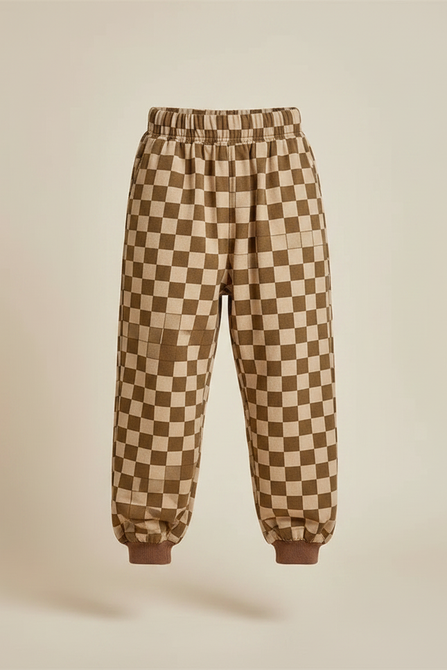 Pantalon Fluide Écru Carreaux Marron Ample Enfant - Molleton - vue 3
