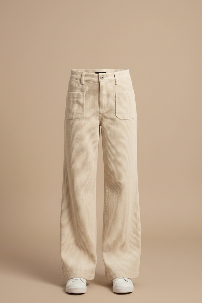 Pantalon Fluide Beige Côtelé Large Décontracté Poches - Cordé - vue 3