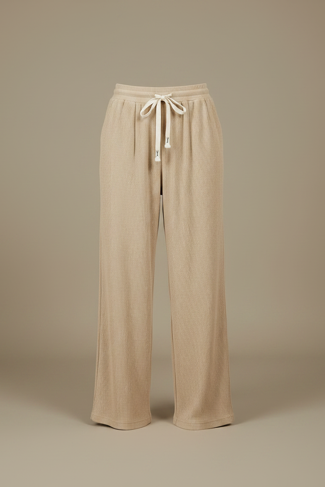 Pantalon Fluide Côtelé Beige Ample Confortable Décontracté - Cordé - vue 3