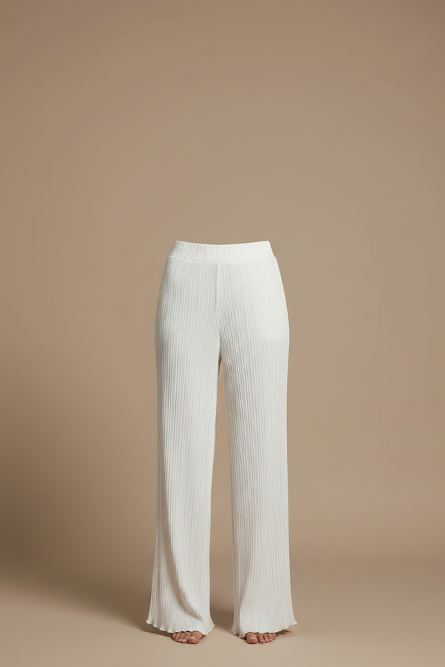 Pantalon Fluide Blanc Plissé Ample Décontracté Chic - Maille - vue 3