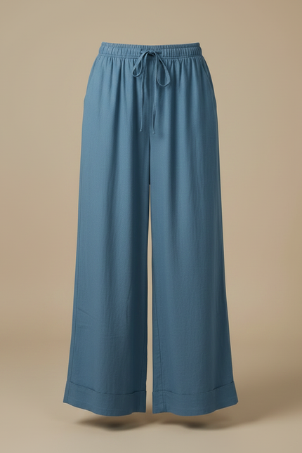 Pantalon Fluide Bleu Coton Lin Ample Décontracté - vue 3