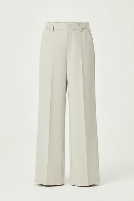 Pantalon Fluide Gris Clair Droit Taille Haute Élégant - Polyester - vue 3