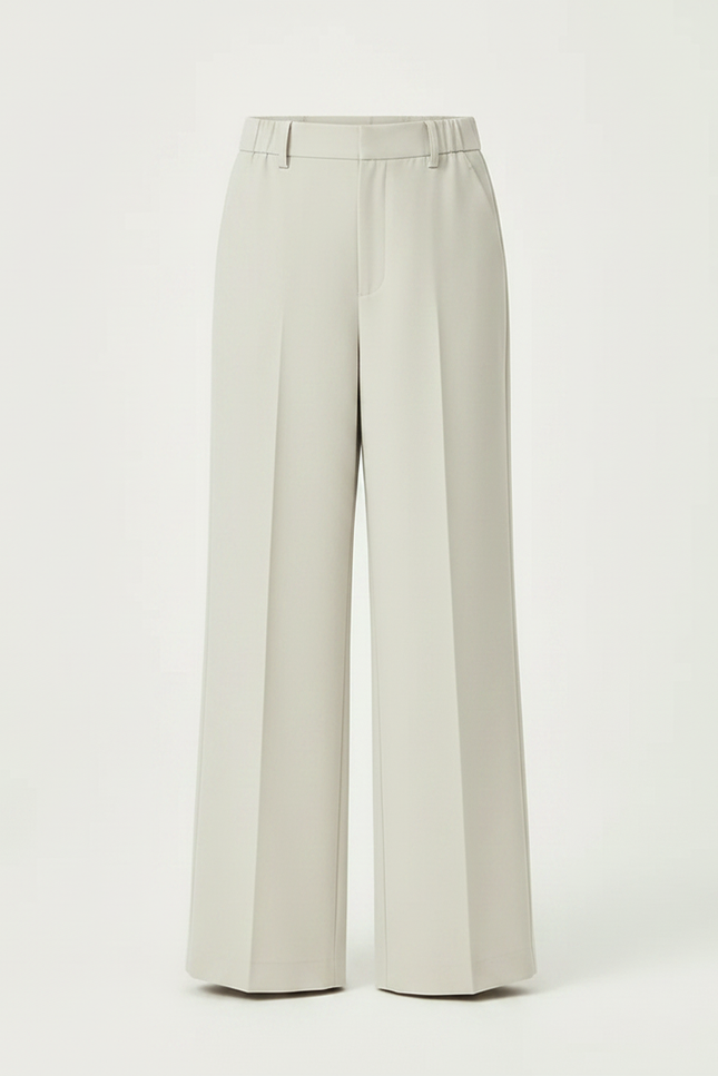 Pantalon Fluide Gris Clair Droit Taille Haute Élégant - Polyester - vue 3