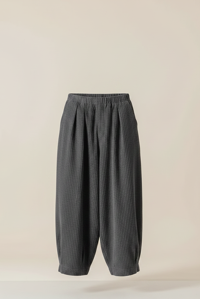 Pantalon Fluide Gris Côtelé Ample Homme Décontracté Harem - Cordé - vue 3
