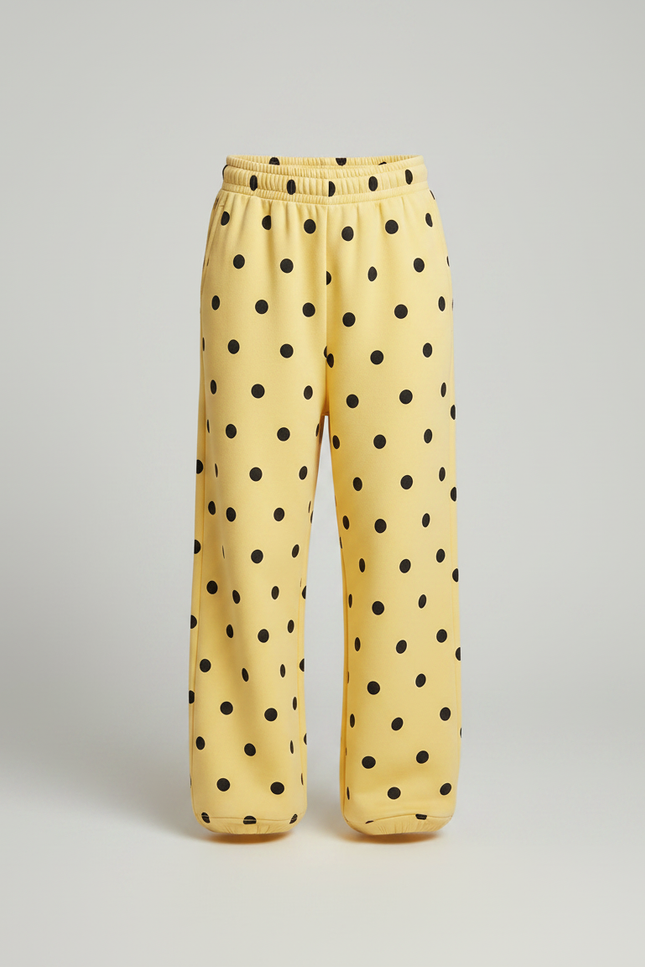 Pantalon Fluide Jaune Ample Polka Dots Hiver - Molleton - vue 3