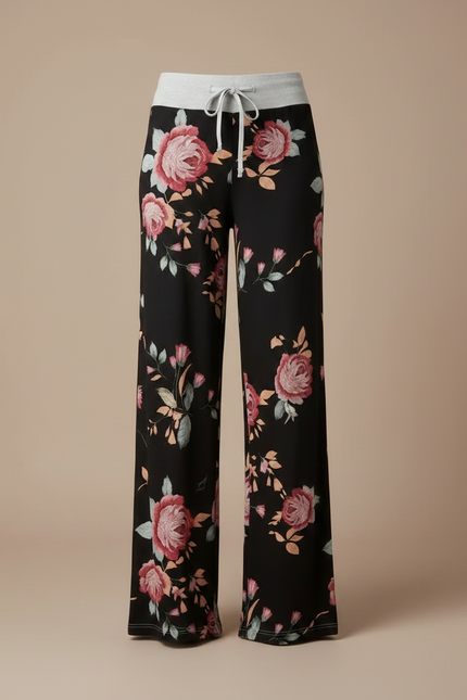 Pantalon Fluide Noir Ample Imprimé Floral Confortable - Viscose - vue 3