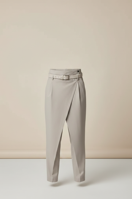 Pantalon Fluide Gris Asymétrique Ceinturé Élégant Garçon - Polyester - vue 3