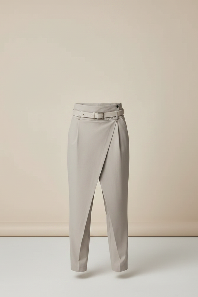 Pantalon Fluide Gris Asymétrique Ceinturé Élégant Garçon - Polyester - vue 3
