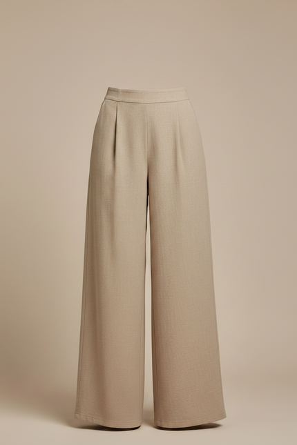 Pantalon Fluide Beige Ample Taille Haute Décontracté - Viscose - vue 3