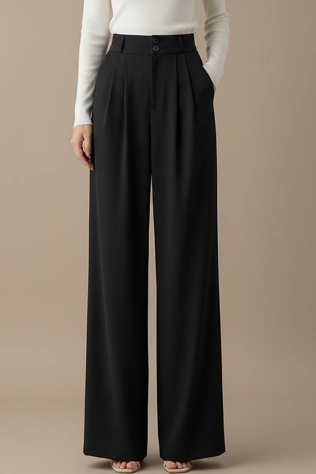 Pantalon Fluide Femme Noir Palazzo Viscose Chic Mi-saison 3 - Polyester - vue 3