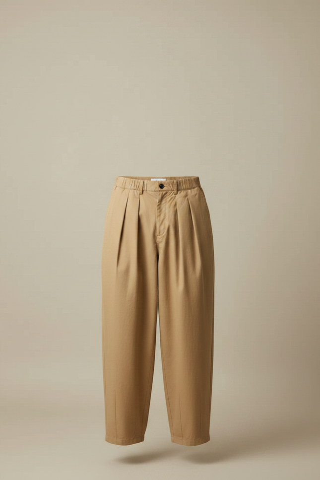 Pantalon Fluide Beige Ample Plissé Décontracté Homme - Gabardine - vue 3