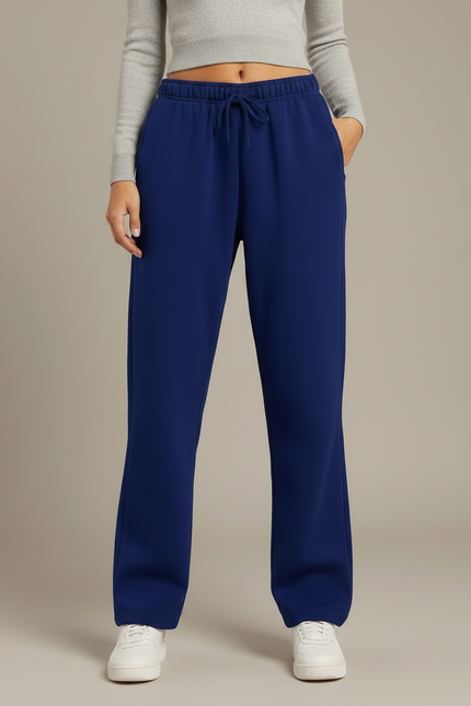 Pantalon Fluide Bleu Marine Ample Cordon Décontracté Confortable - Molleton - vue 3