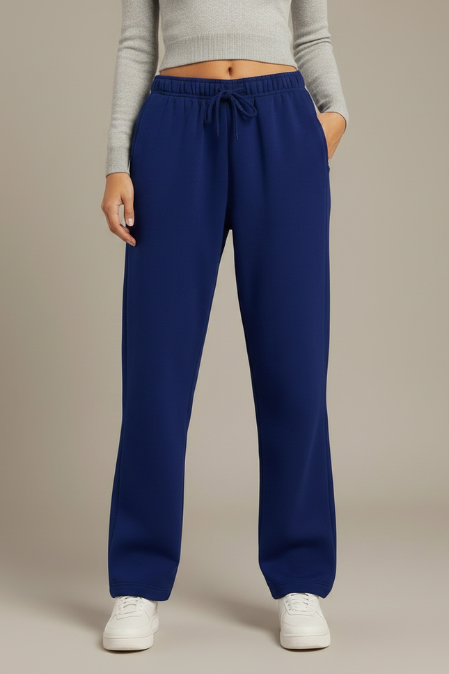 Pantalon Fluide Bleu Marine Ample Cordon Décontracté Confortable - Molleton - vue 3