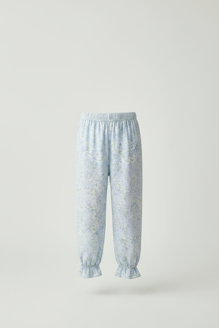 Pantalon Fluide Bleu Ciel Fleuri Ample Coton Enfant - vue 3