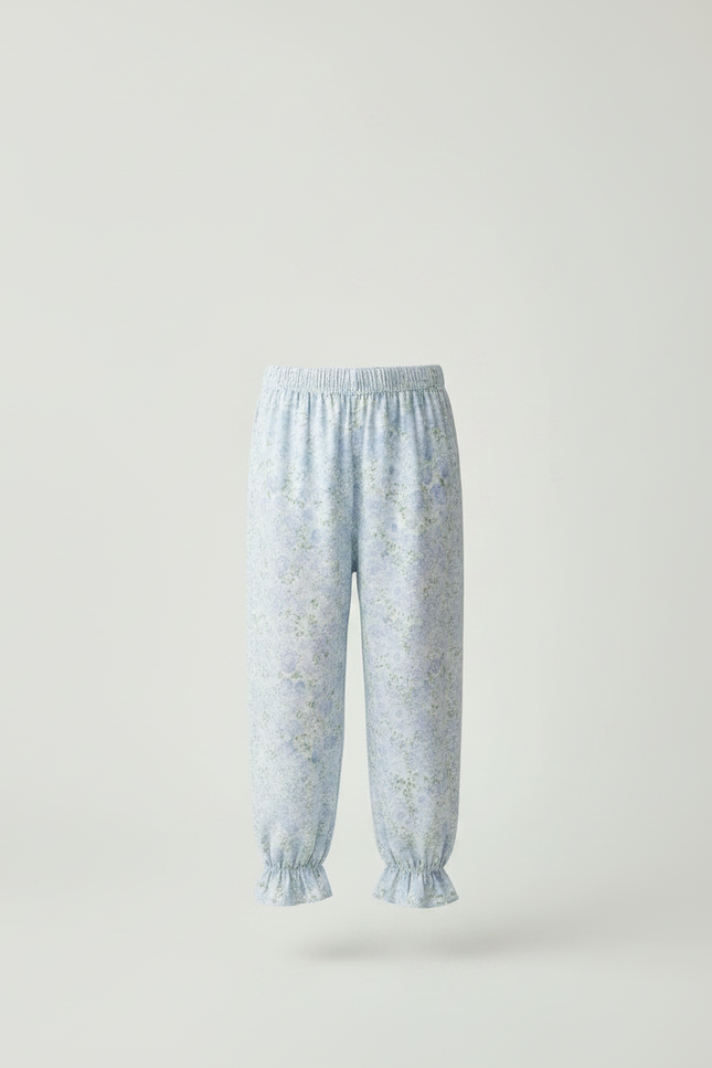 Pantalon Fluide Bleu Ciel Fleuri Ample Coton Enfant - vue 3