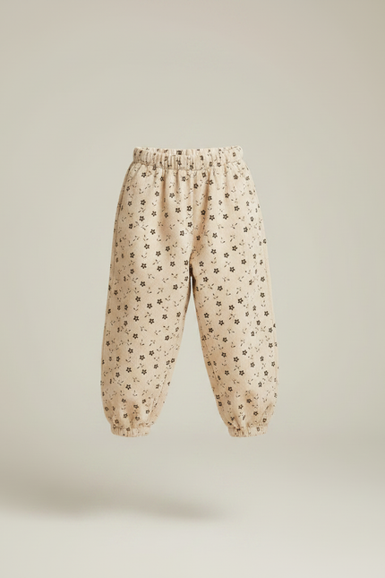 Pantalon Fluide Beige Imprimé Fleurs Ample Coton - Cordé - vue 3