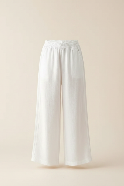 Pantalon Fluide Blanc Ample Coton Lin Fille - vue 3
