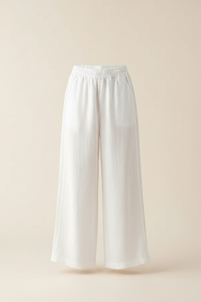 Pantalon Fluide Blanc Ample Coton Lin Fille - vue 3