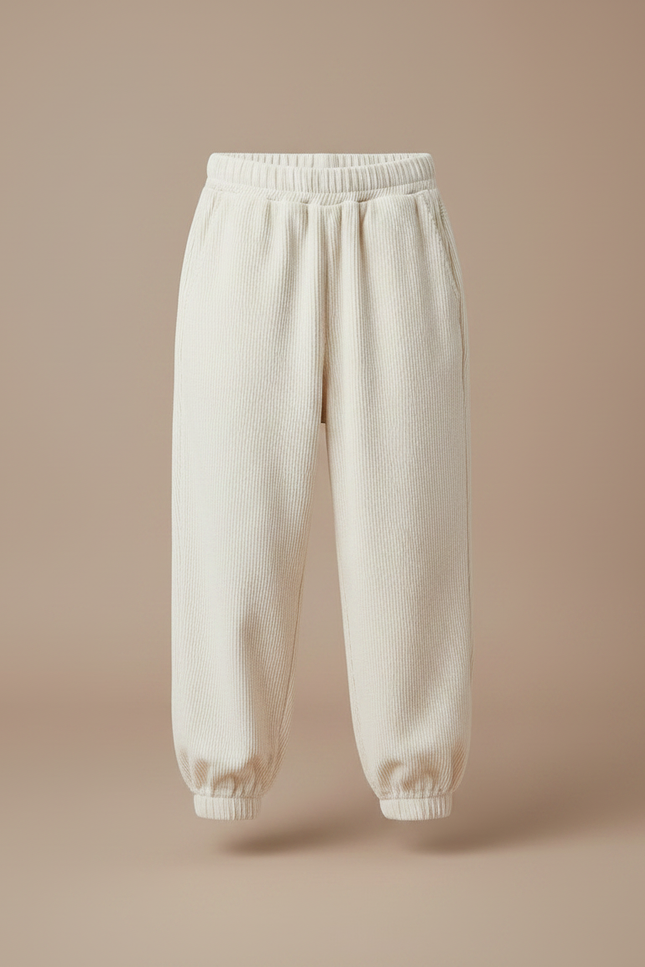 Pantalon Fluide Côtelé Écru Ample Confortable Fille - Beige Cordé - vue 3