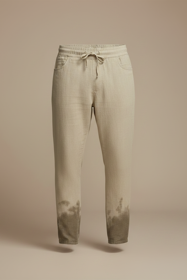 Pantalon Fluide Beige Coton Lin Dégradé Décontracté Homme - vue 3