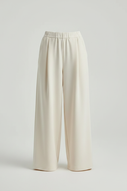 Pantalon Fluide Écru Ample Taille Haute Femme - Beige Molleton - vue 3