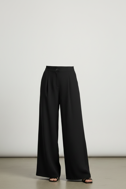 Pantalon Fluide Noir Ample Taille Haute Pince Élégant - Viscose - vue 3